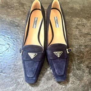 Prada Women's Dark Blue Suede Loafers